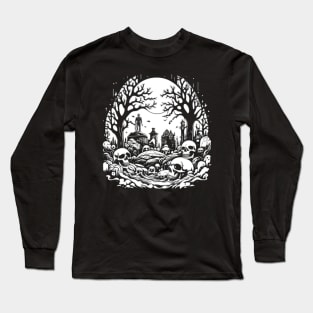 White Night of Graveyard of Skulls, Macabre Long Sleeve T-Shirt